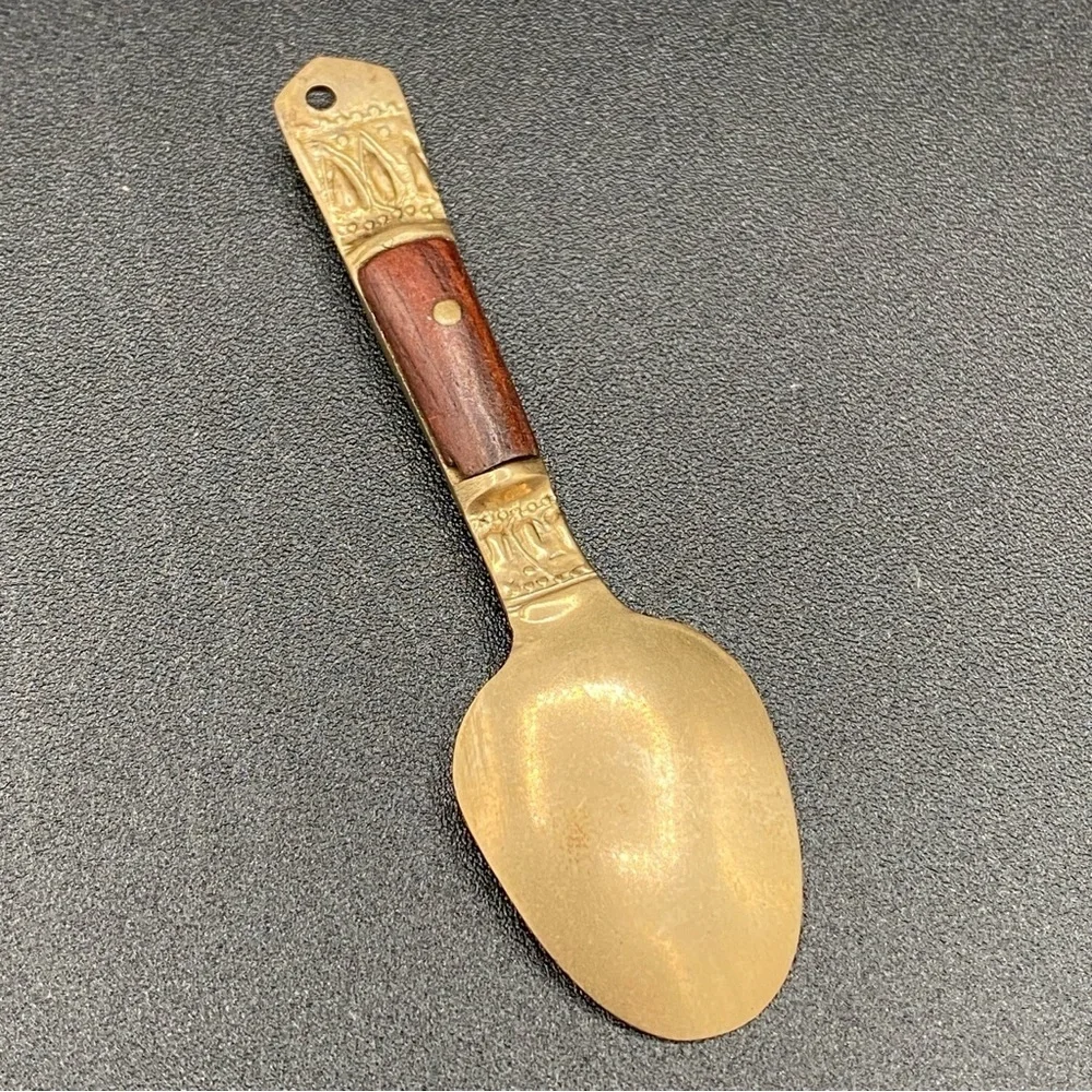 Vintage Bronze and Wood Tiny Spoon 2.5in